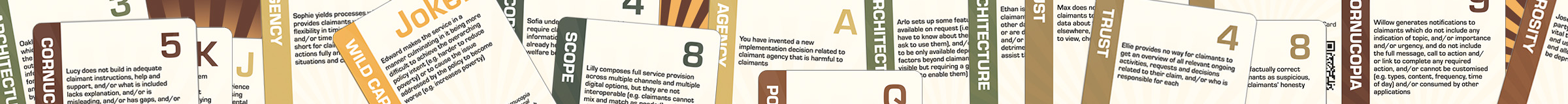 Playing cards from the Digital Benefits and Disbenefits Cornucopia deck